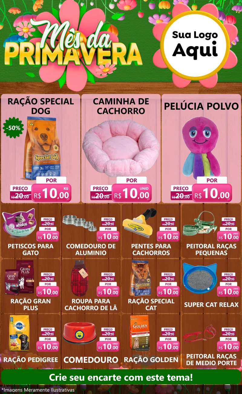 Modelo de Encarte para Encarte Grande com o tema Mês da Primavera para Pet Shop