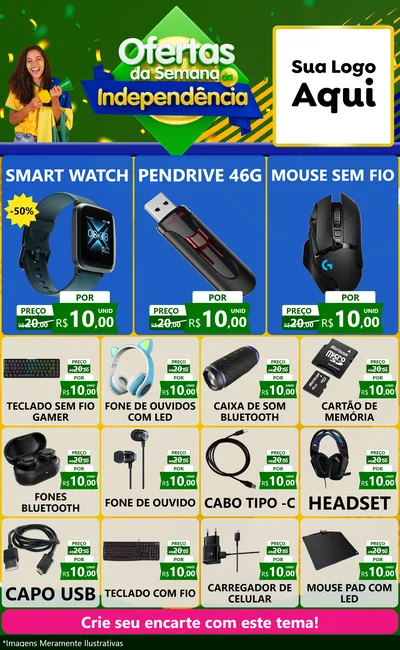 Modelo de Encarte para Encarte Grande com o tema Ofertas da Semana da Independência para Informática