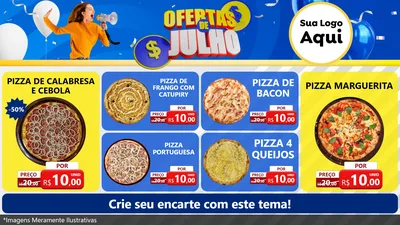 Modelo de TV para TV Horizontal com o tema Ofertas de Julho para Pizzaria
