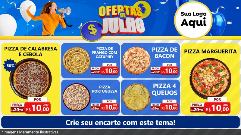 Modelo de TV para TV Horizontal com o tema Ofertas de Julho para Pizzaria