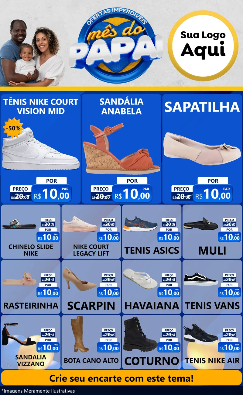 Modelo de Encarte para Encarte Grande com o tema Ofertas Imperdíveis Mês Do Papai para Calçados