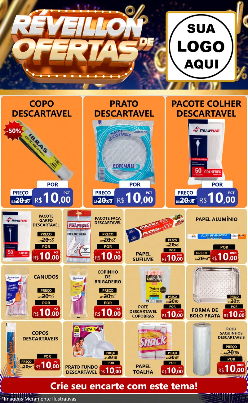 Modelo de Encarte para Encarte Grande com o tema Réveillon de Ofertas para Embalagens