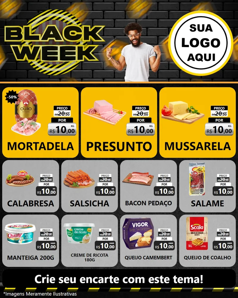 Modelo de Rede Social para Feed Instagram com o tema Black Week para Frios e Laticínios