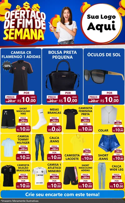 Modelo de Encarte para Encarte Grande com o tema Ofertaço de Fim de Semana para Roupas e acessórios