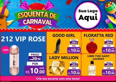 Modelo de Encarte para Encarte A4 Horizontal com o tema Esquenta de Carnaval para Perfumes
