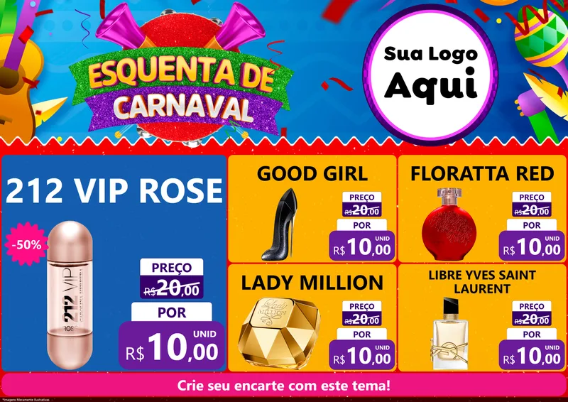 Modelo de Encarte para Encarte A4 Horizontal com o tema Esquenta de Carnaval para Perfumes