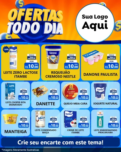 Modelo de Rede Social para Feed Instagram com o tema Ofertas Todo Dia para Frios e Laticínios