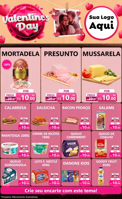 Modelo de Encarte para Encarte Grande com o tema Valentine's Day para Frios e Laticínios