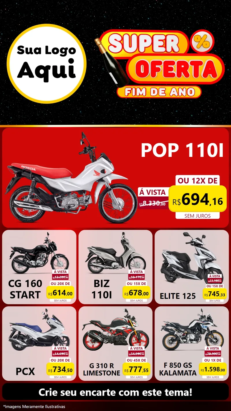 Modelo de Rede Social para Stories com o tema Super Oferta Fim de Ano para Concessionaria de Motos