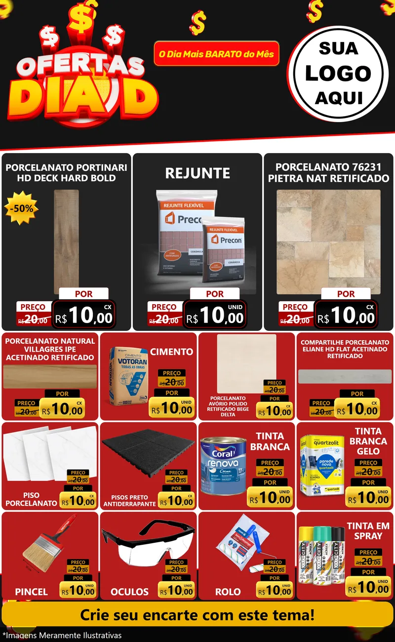 Modelo de Encarte para Encarte Grande com o tema Ofertas Dia D para Pisos e revestimentos