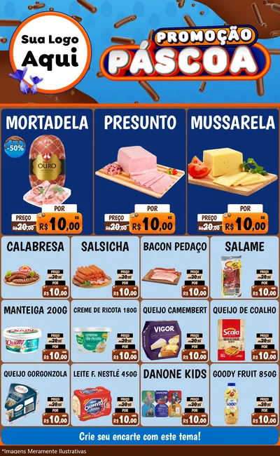 Modelo de Encarte para Encarte Grande com o tema Promoção Páscoa para Frios e Laticínios