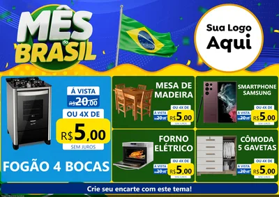 Modelo de Encarte para Encarte A4 Horizontal com o tema Mês do Brasil para Móveis e Eletro