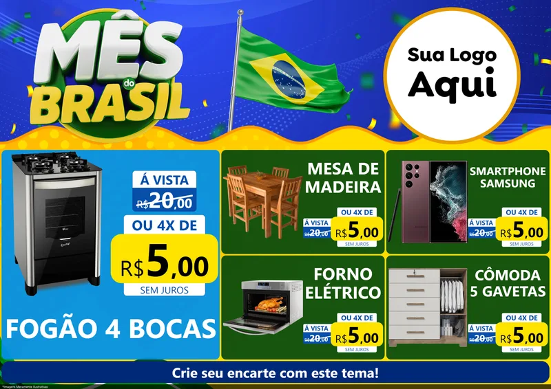 Modelo de Encarte para Encarte A4 Horizontal com o tema Mês do Brasil para Móveis e Eletro