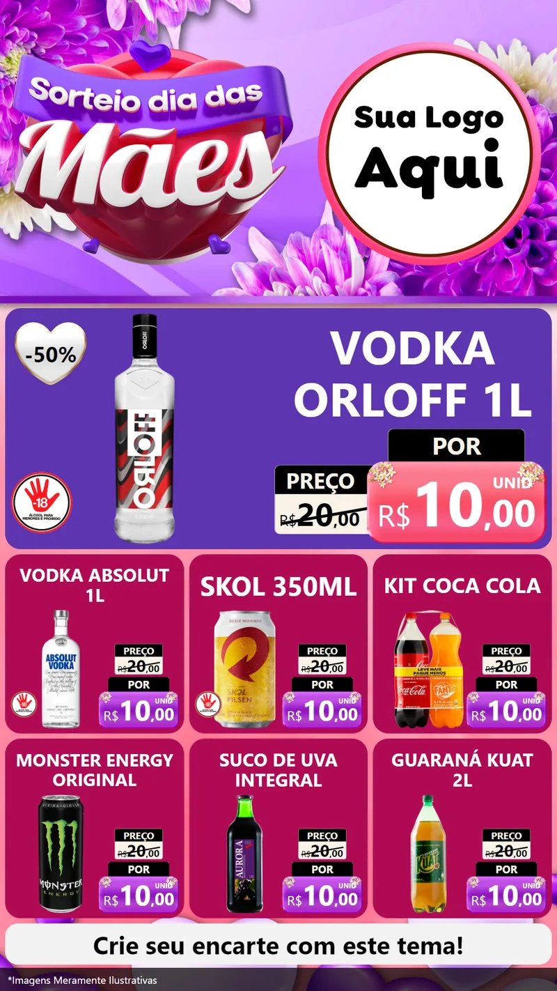 Modelo de Rede Social para Stories com o tema Sorteio Dia das Mães para Distribuidora de bebidas