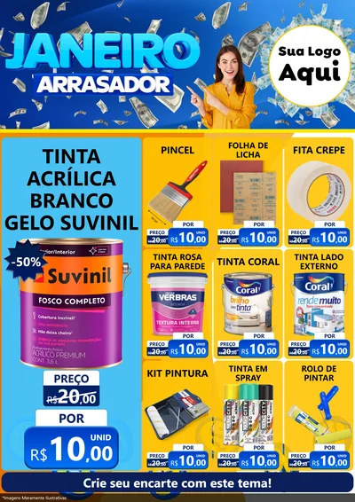 Modelo de Encarte para Encarte A4 Vertical com o tema Janeiro Arrasador para Tintas e Ferramentas