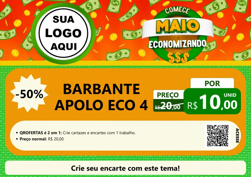 Modelo de Cartaz para Cartaz A4 Horizontal com o tema Comece Maio Economizando para Armarinho e Aviamentos