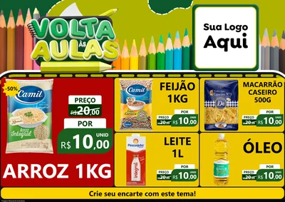 Modelo de Encarte para Encarte A4 Horizontal com o tema Volta às Aulas para Supermercado
