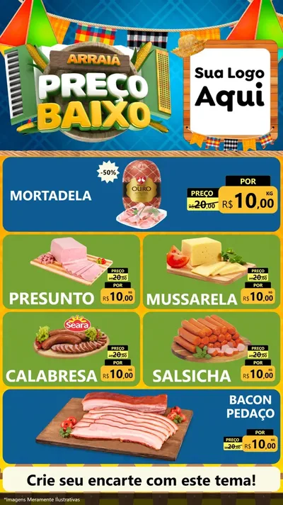 Modelo de TV para TV Vertical com o tema Arraiá de Preço Baixo - Junina para Frios e Laticínios