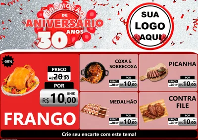 Modelo de Encarte para Encarte A4 Horizontal com o tema Promoção de Aniversário - 30 Anos para Assados