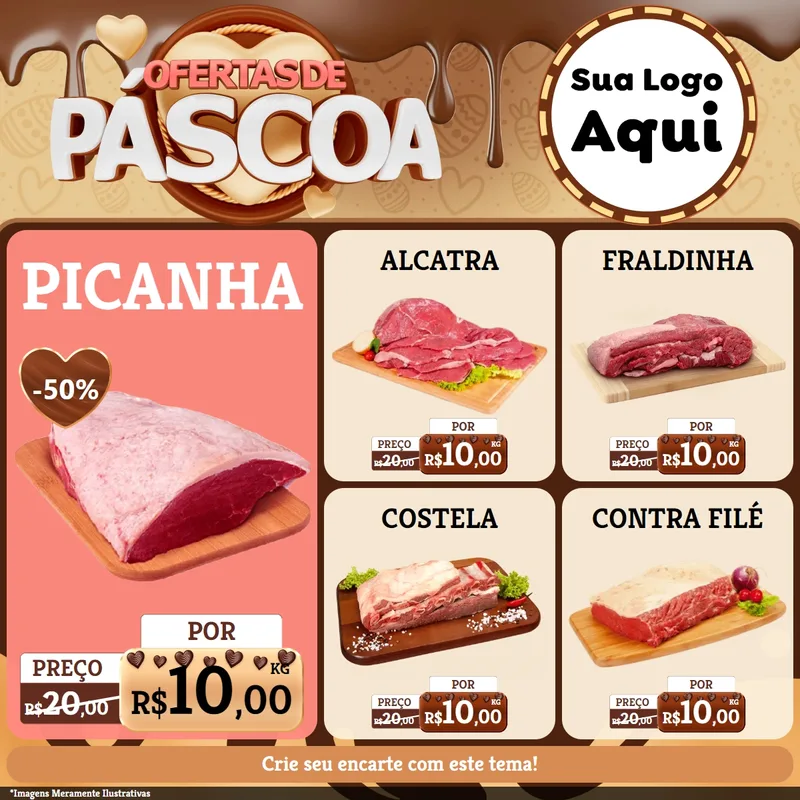 Modelo de Rede Social para Feed Facebook com o tema Ofertas de Páscoa para Açougue