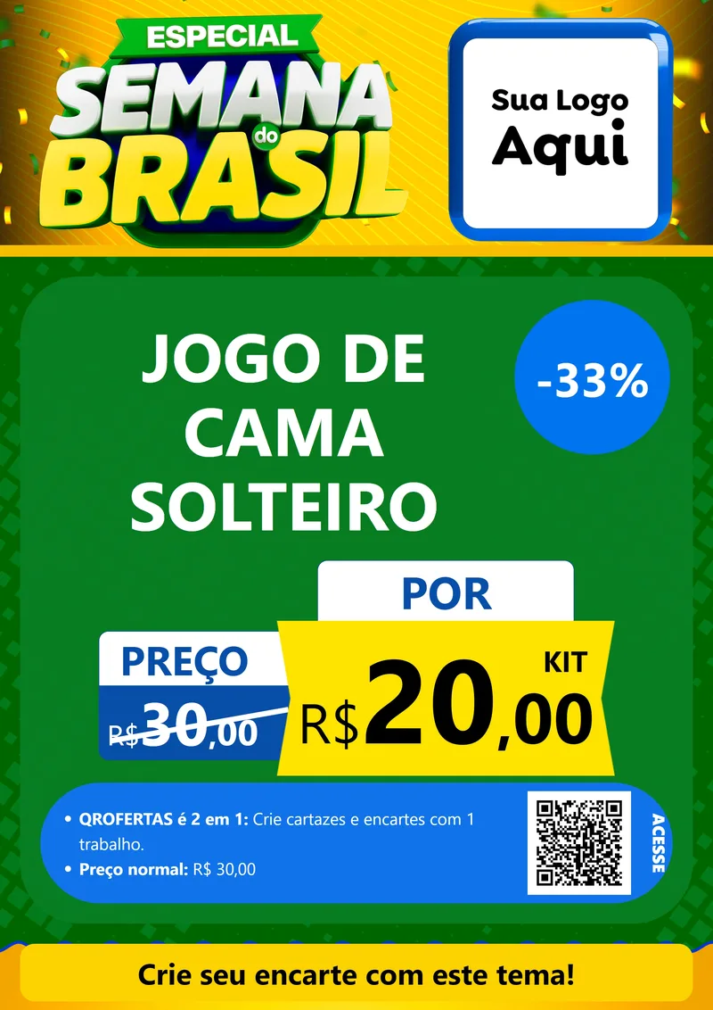 Modelo de Cartaz para Cartaz A4 Vertical com o tema Especial Semana do Brasil para Cama, Mesa e Banho