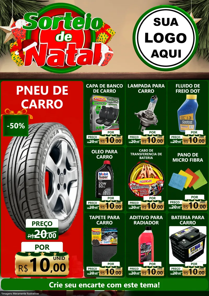 Modelo de Encarte para Encarte A4 Vertical com o tema Sorteio de Natal para Auto peças