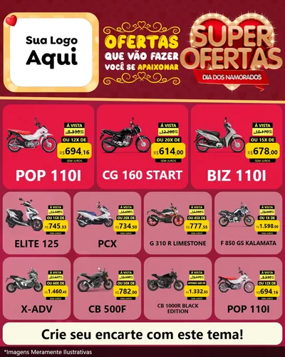 Modelo de Rede Social para Feed Instagram com o tema Dia dos Namorados para Concessionaria de Motos