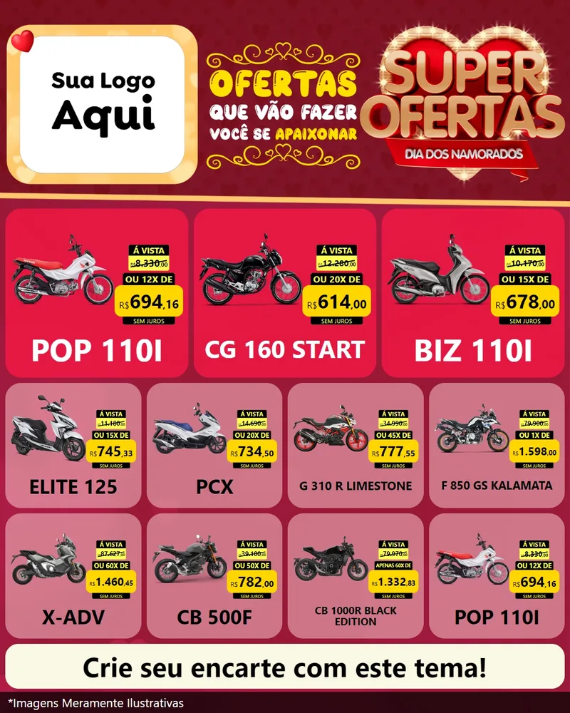 Modelo de Rede Social para Feed Instagram com o tema Dia dos Namorados para Concessionaria de Motos