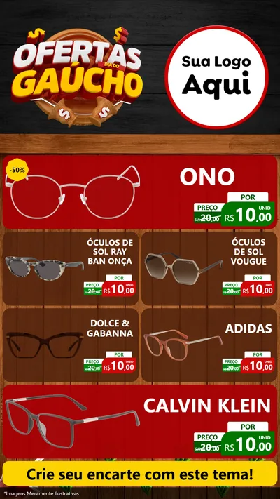 Modelo de TV para TV Vertical com o tema Ofertas Dia do Gaúcho para Óticas