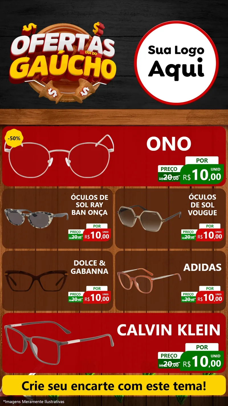 Modelo de TV para TV Vertical com o tema Ofertas Dia do Gaúcho para Óticas