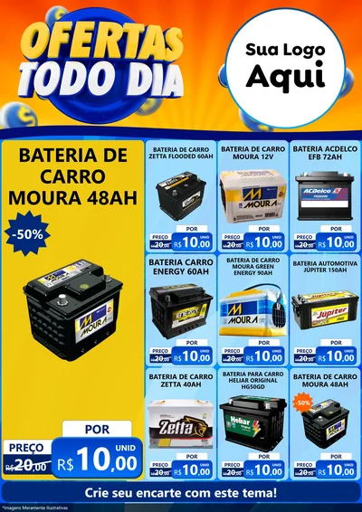 Modelo de Encarte para Encarte A4 Vertical com o tema Ofertas Todo Dia para Baterias Elétricas
