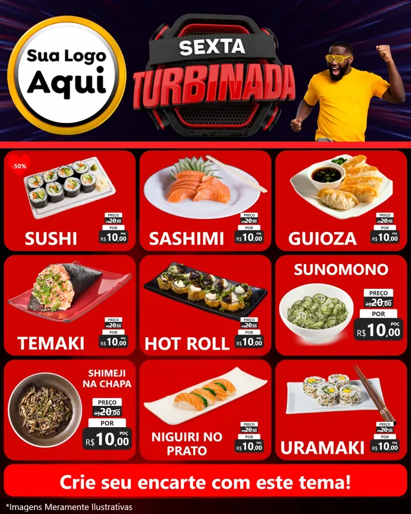 Modelo de Rede Social para Feed Instagram com o tema Sexta Turbinada para Comida japonesa