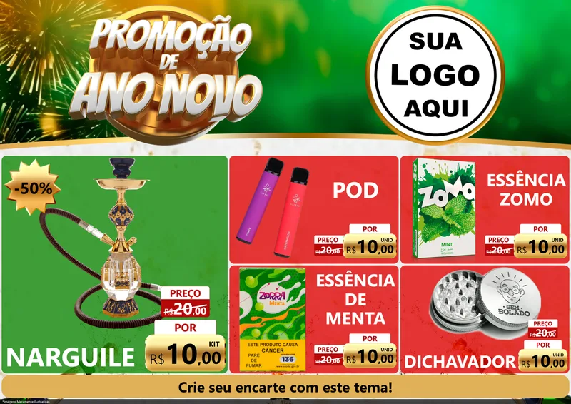 Modelo de Encarte para Encarte A4 Horizontal com o tema Promoção de Ano Novo para Tabacaria