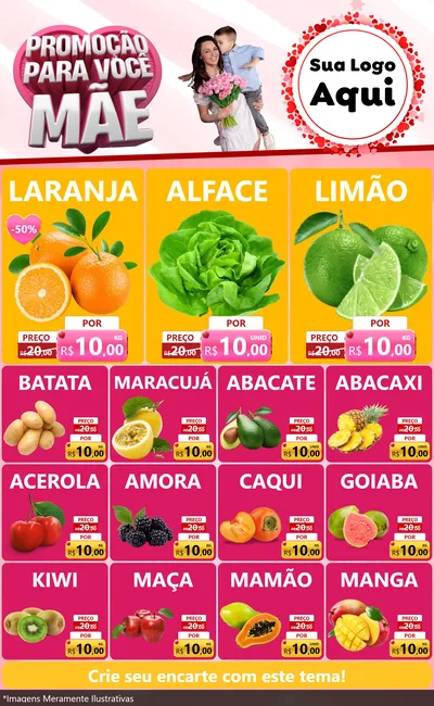 Modelo de Encarte para Encarte Grande com o tema Promoção Para Você Mãe para Hortifrúti