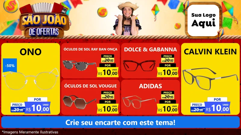 Modelo de TV para TV Horizontal com o tema São João de Ofertas para Óticas
