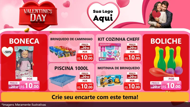 Modelo de TV para TV Horizontal com o tema Valentine's Day para Brinquedos
