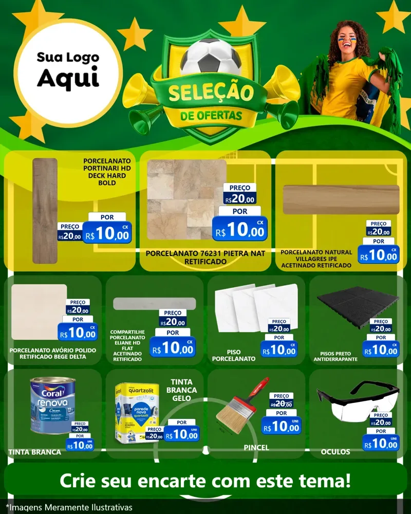 Modelo de Rede Social para Feed Instagram com o tema Seleção de Ofertas - Copa para Pisos e revestimentos