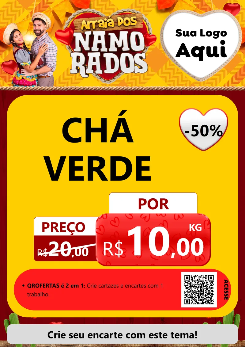 Modelo de Cartaz para Cartaz A4 Vertical com o tema Arraiá dos Namorados para Produtos Naturais