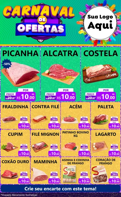 Modelo de Encarte para Encarte Grande com o tema Carnaval de Ofertas para Açougue