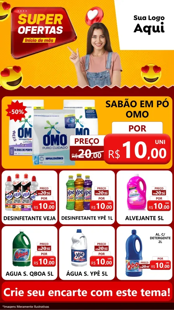 Modelo de Rede Social para Stories com o tema Super Ofertas Inicio De mês para Produtos de Limpeza