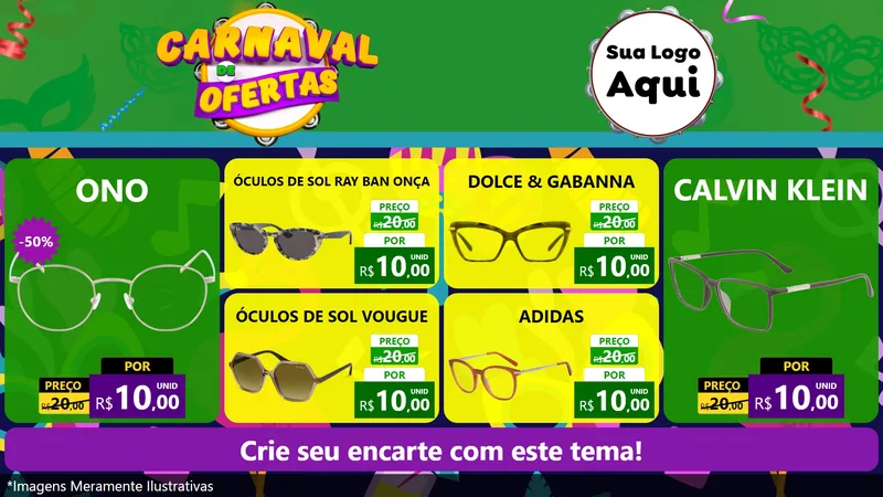 Modelo de TV para TV Horizontal com o tema Carnaval de Ofertas para Óticas