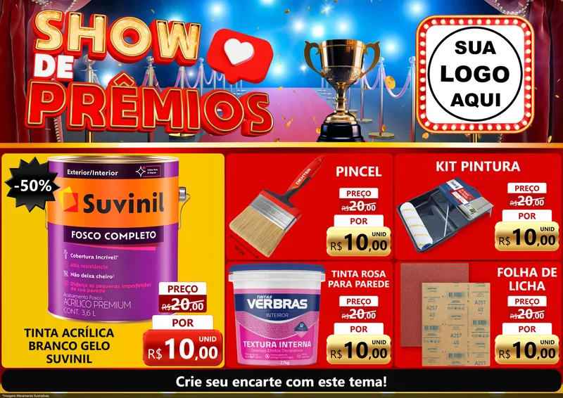 Modelo de Encarte para Encarte A4 Horizontal com o tema Show de Prêmios para Tintas e Ferramentas