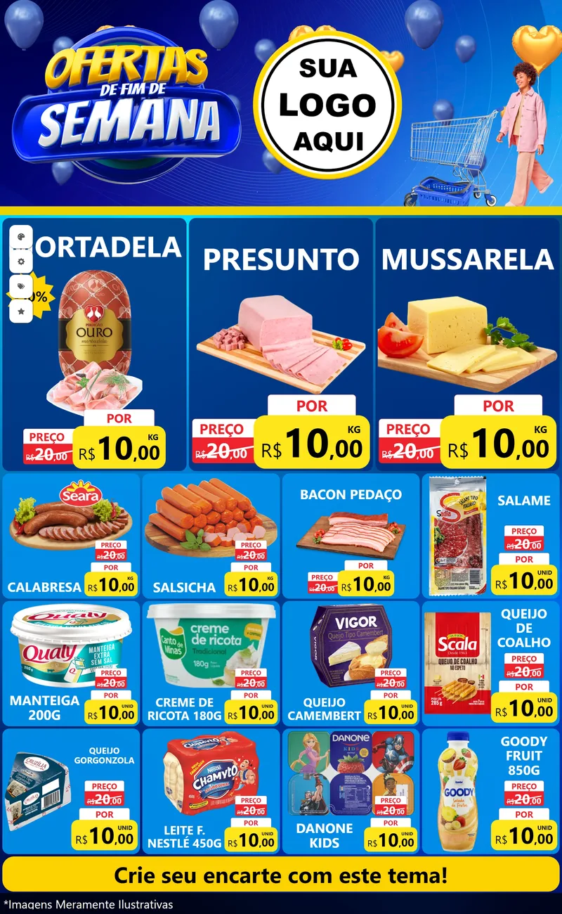 Modelo de Encarte para Encarte Grande com o tema Ofertas de Fim de Semana para Frios e Laticínios