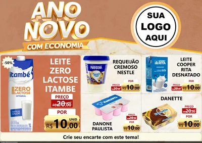 Modelo de Encarte para Encarte A4 Horizontal com o tema Ano Novo Com Economia para Frios e Laticínios