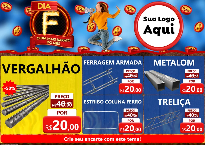 Modelo de Encarte para Encarte A4 Horizontal com o tema Dia F - O Dia Mais Barato Do Mês para Ferragens