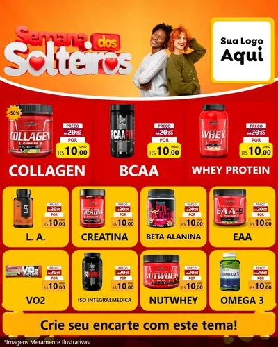 Modelo de Rede Social para Feed Instagram com o tema Semana dos Solteiros para Suplementos alimentares