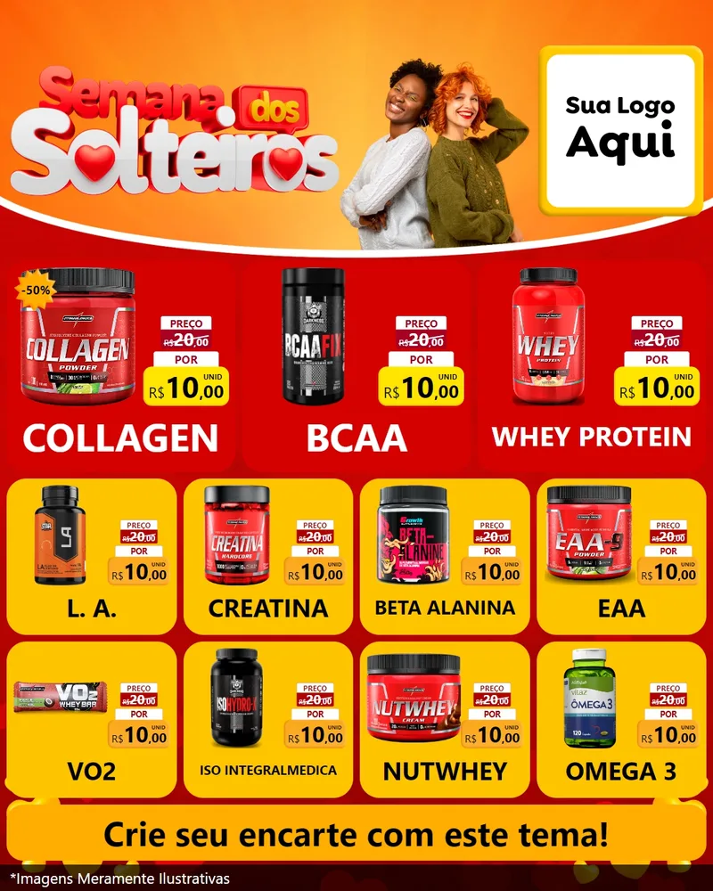 Modelo de Rede Social para Feed Instagram com o tema Semana dos Solteiros para Suplementos alimentares
