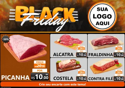 Modelo de Encarte para Encarte A4 Horizontal com o tema Black Friday para Açougue
