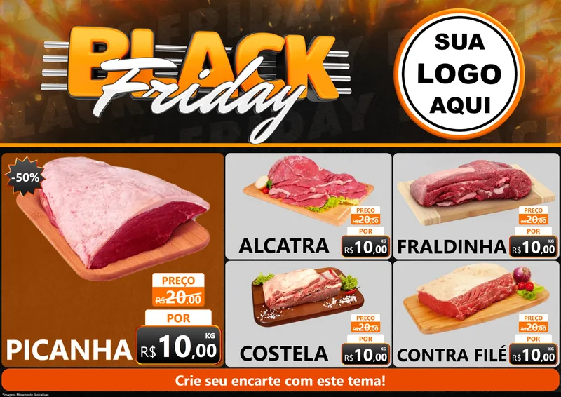 Modelo de Encarte para Encarte A4 Horizontal com o tema Black Friday para Açougue