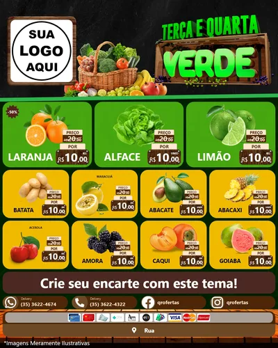 Modelo de Rede Social para Feed Instagram com o tema Terça e Quarta Verde para Hortifrúti